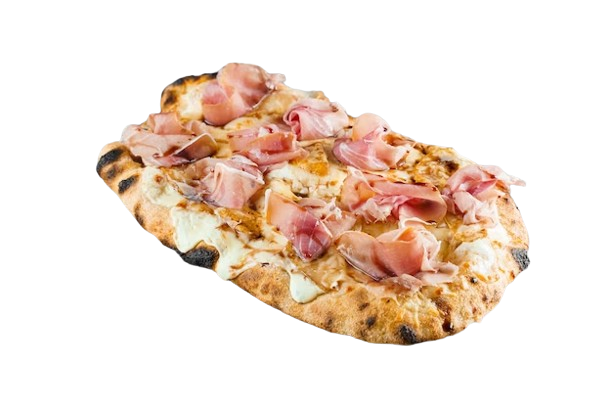 Pinsa met peer, kaas, proscuitto